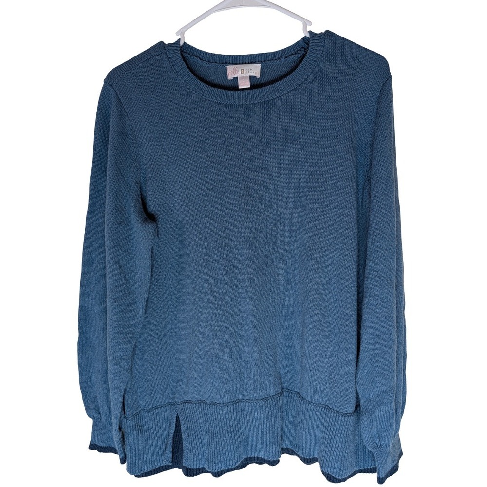 Belle by Kim Gravel Layered‎ Hem Side Slit Sweater Womens Large Nightshadow Blue